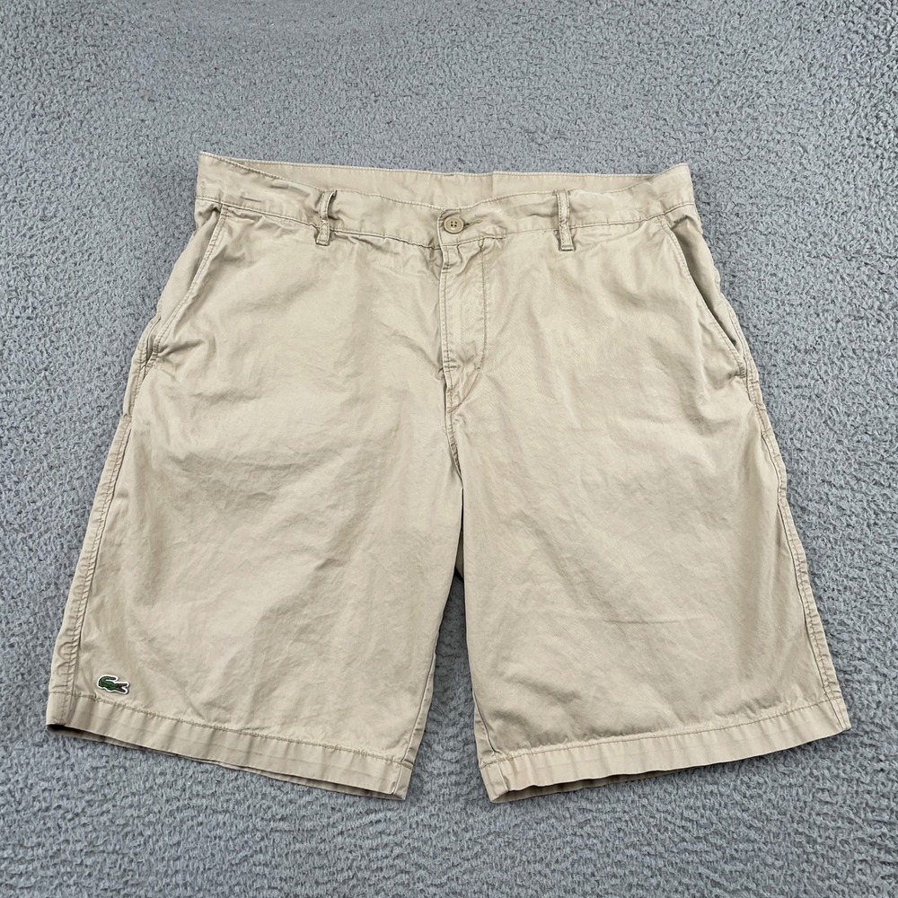 Lacoste Shorts Mens 36 Tan Classic Fit Twill Cotton Chino Embroidered Logo